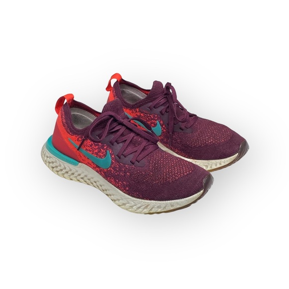 Nike ✔︎ Epic React Flyknit Running Shoes Sneakers ✔︎ Bordeaux Hyper Jade ✔︎ 7.5M - Picture 10 of 16